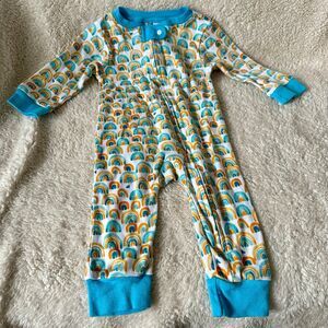 Burt’s Bees Baby Zip Up Sleeper Pajamas 3-6M Months Blue Orange Rainbow Outfit